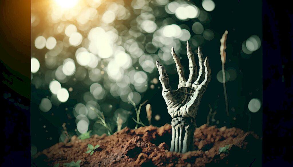 Beware the Zombie Second Mortgage (How to Protect Your Investment Property Against Foreclosure and Debt) - a skeletal hand coming out of a dirt grave