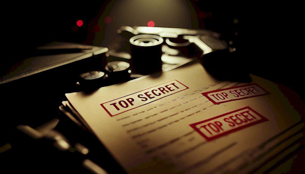 Google Leaks Unmasked (Secret Algorithm Exposed in Massive Data Bombshell) - top secret stamped documents in a dark room