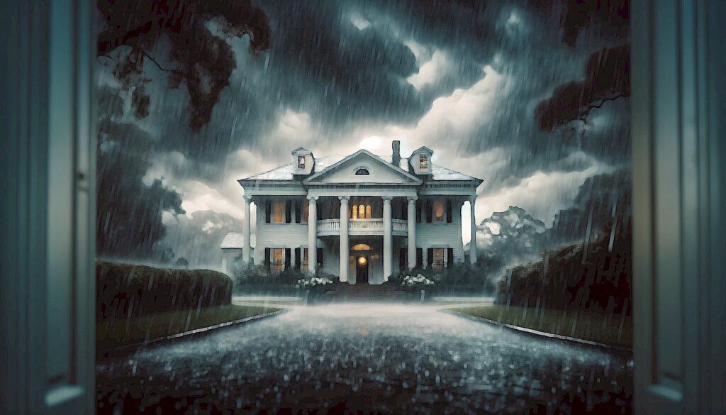 Fraud, Family Feuds, and Foreclosure (The Rocky Side of Elvis Presley's Graceland Legacy) - colonial mansion on a stormy day