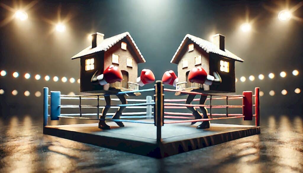 Short-term Rental Giants' Domination Intensifies While Mom-and-Pop Investors Suffer Crime, Bans, and More Regulation - two houses in a boxing ring