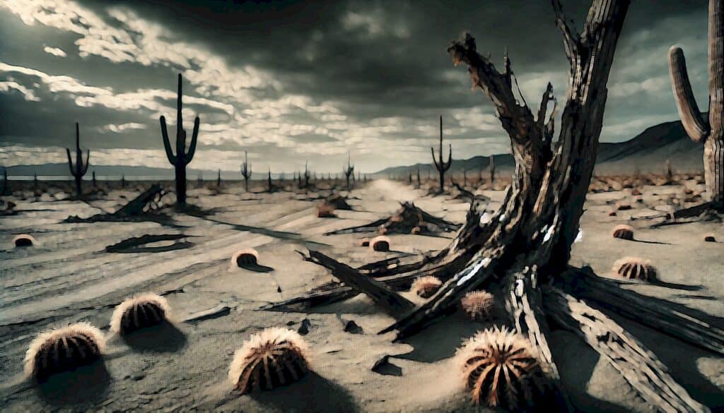 Toxic Arizona Real Estate Time Bomb (Buyers Left in Dark Hazardous Confusion) - rotting desert cactus in abandoned field