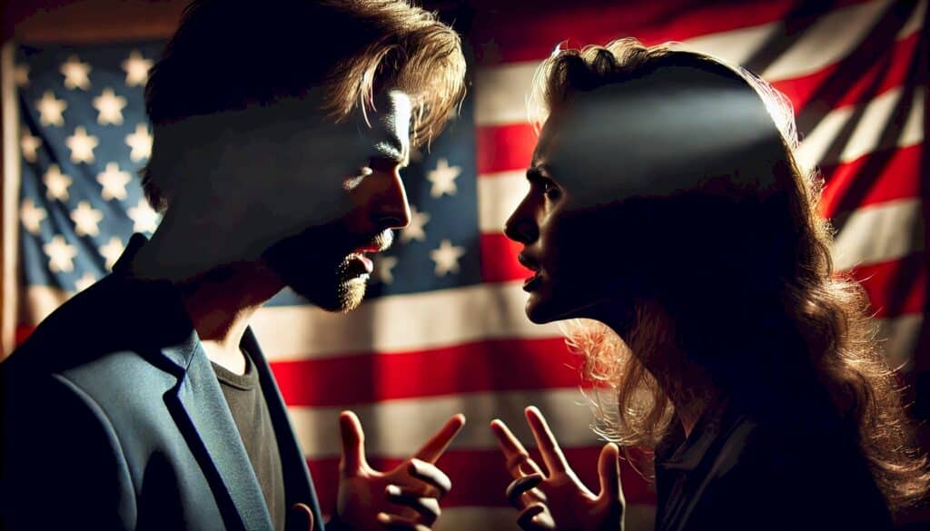 How Presidential Debates Can Affect Your Real Estate Investing (According to World-Famous Psychologists) - debating couple with American flag in the background