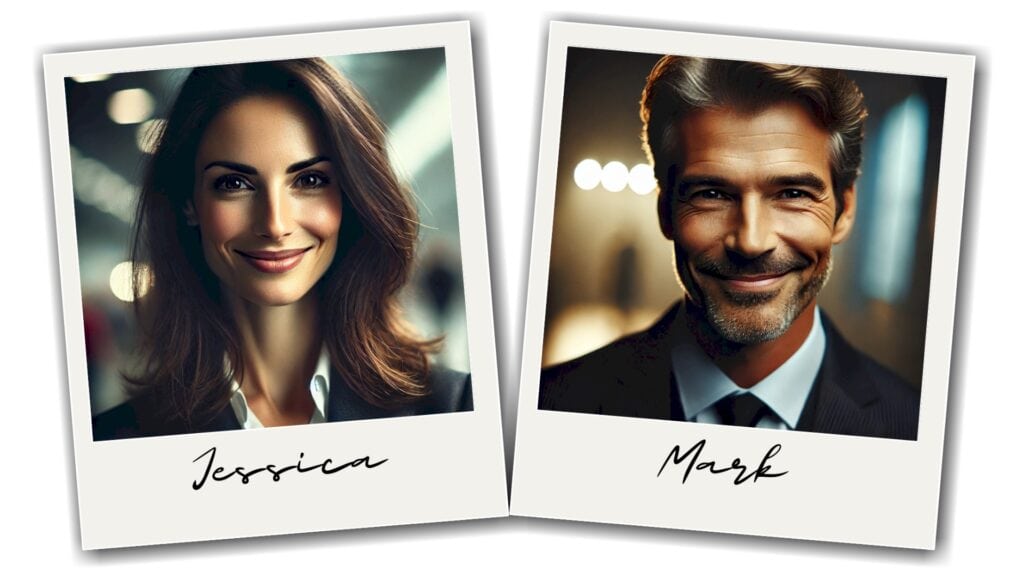 Partnering with Investors (How Real Estate Agents Can Exponentially Maximize Profits) - two Kodak instant photos for case studies of a smiling businessman and a businesswoman after creating powerful partnerships