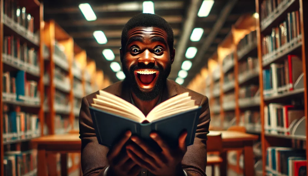 Top 13 Tax Benefits Every Real Estate Investor Should Know - ecstatic, surprised black man reading a book in a library