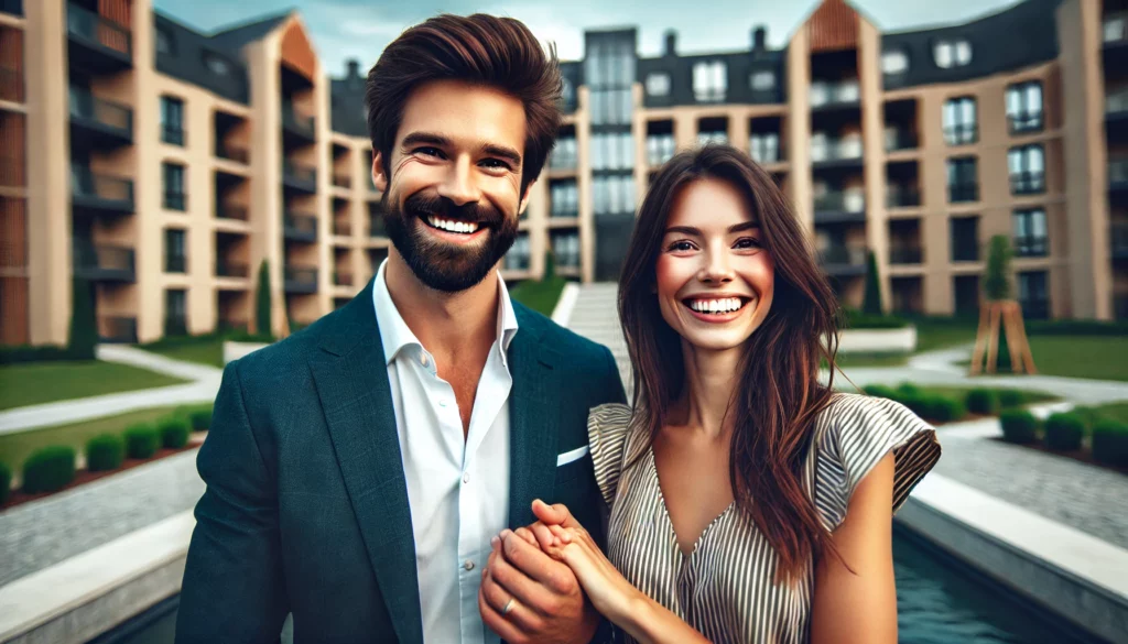 Top 13 Tax Benefits Every Real Estate Investor Should Know - married real estate couple standing in front of apartment complex