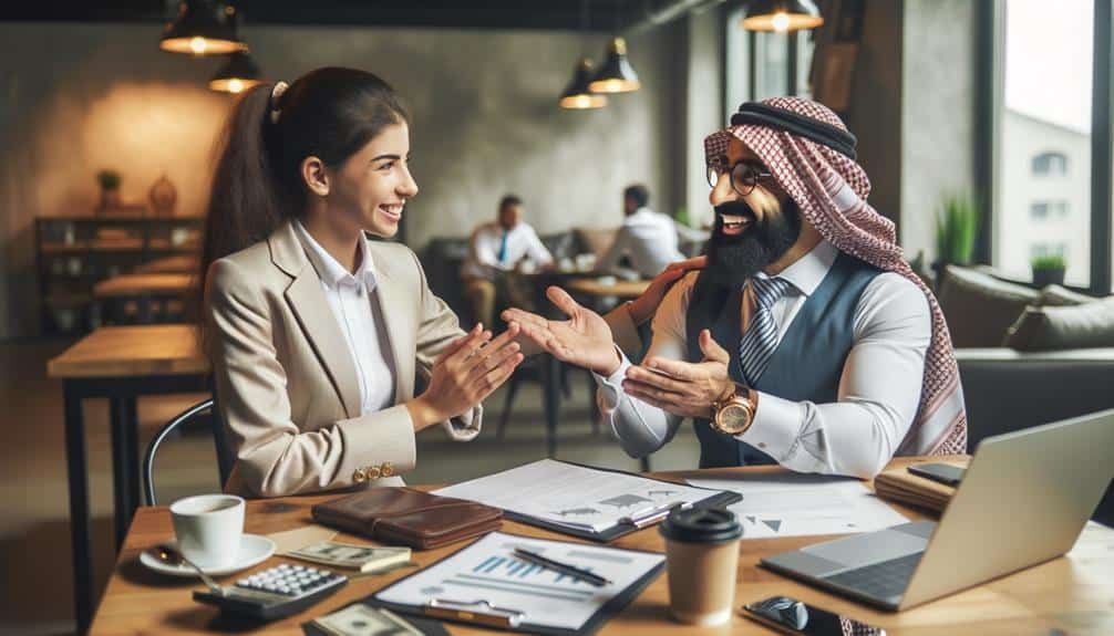 How to Experience a Near Stress-Free Real Estate Investing for Beginners - Middle Eastern man and woman having a fun conversation about real estate investing in a cafe