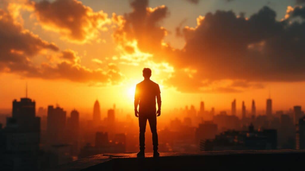 Real Estate Debt Funds (Your Key to Stable, Profitable Returns) - man standing on the top of a building at dawn looking over a city skyline