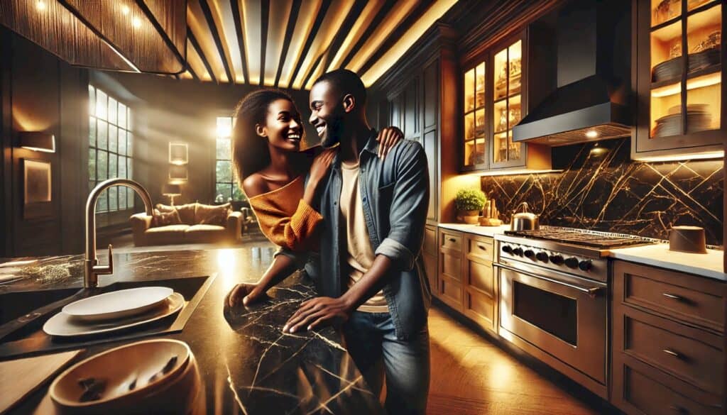 Slash Your Overheads (How Energy-Efficient Appliances Can Supercharge Your Real Estate ROI) - happy black couple in a new energy-efficient luxury apartment